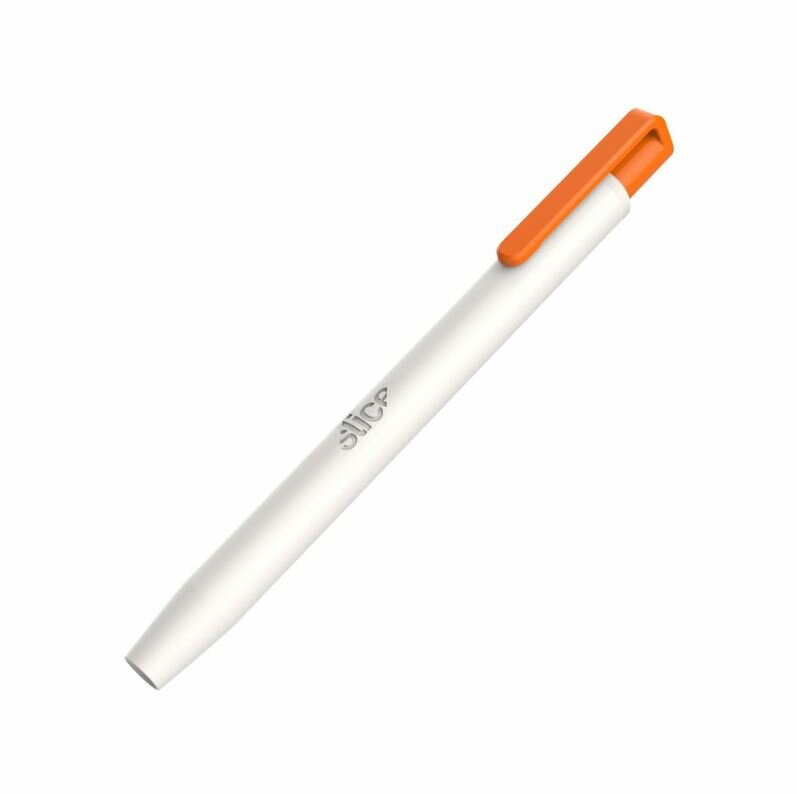 Bílý plastový přesný zatahovací nůž SLICE - délka 13,5 cm, šířka 1,2 cm a výška 1,4 cm