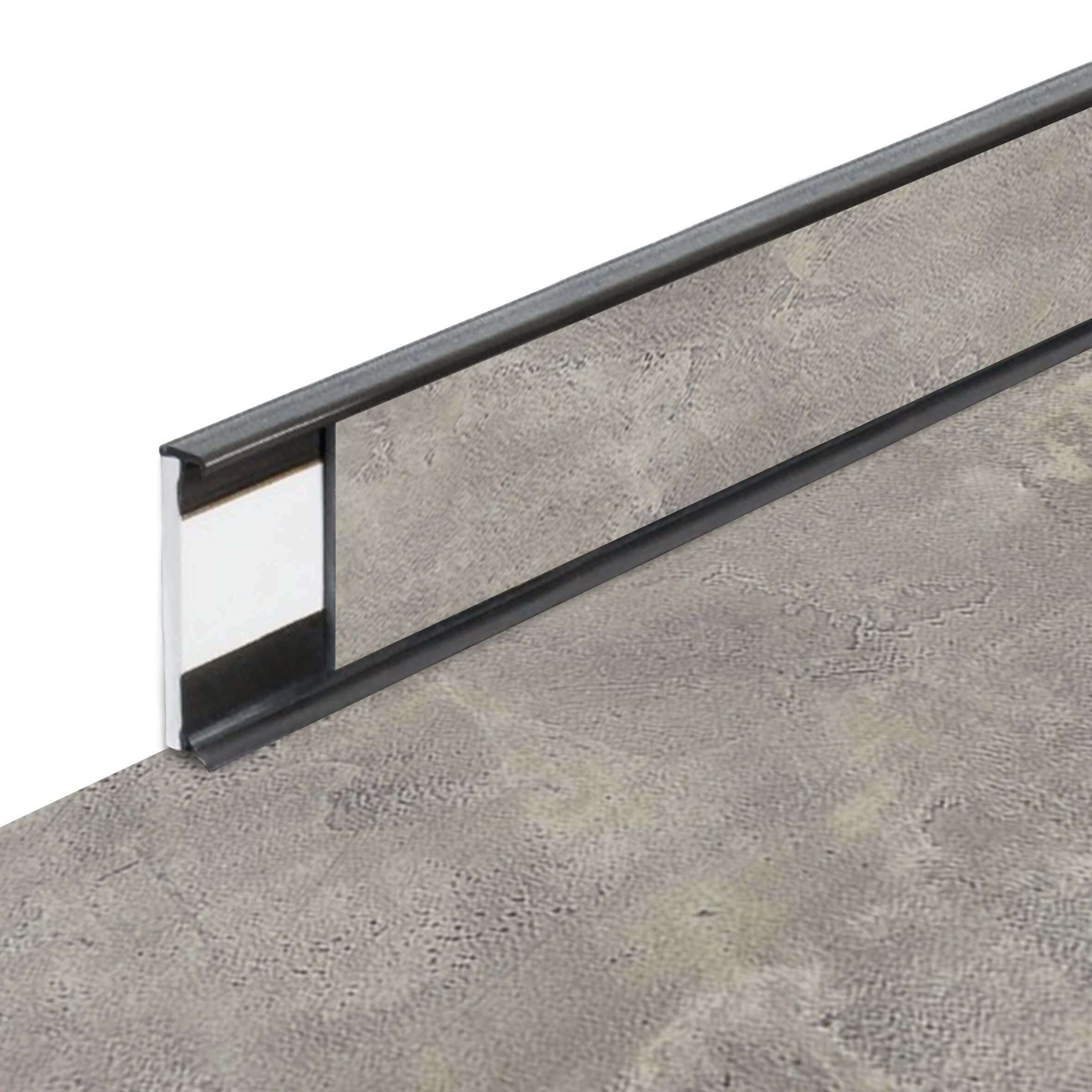 PVC vinylová soklová podlahová lišta Fortelock Business Forsen Grey Clay C022 Graphite - dĺžka 200 cm, výška 5,8 cm, hrúbka 1,2 cm
