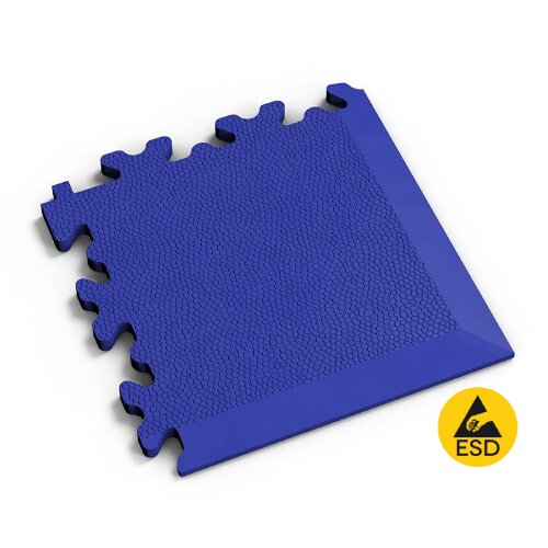 Modrý PVC vinylový rohový nájezd Fortelock Industry ESD (kůže) - délka 14,5 cm, šířka 14,5 cm, výška 0,7 cm
