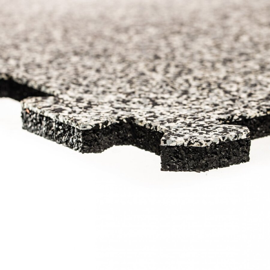 Čierno-bielo-šedá gumová modulová puzzle dlažba (stred) FLOMA Sandwich - dĺžka 100 cm, šírka 100 cm a výška 1 cm