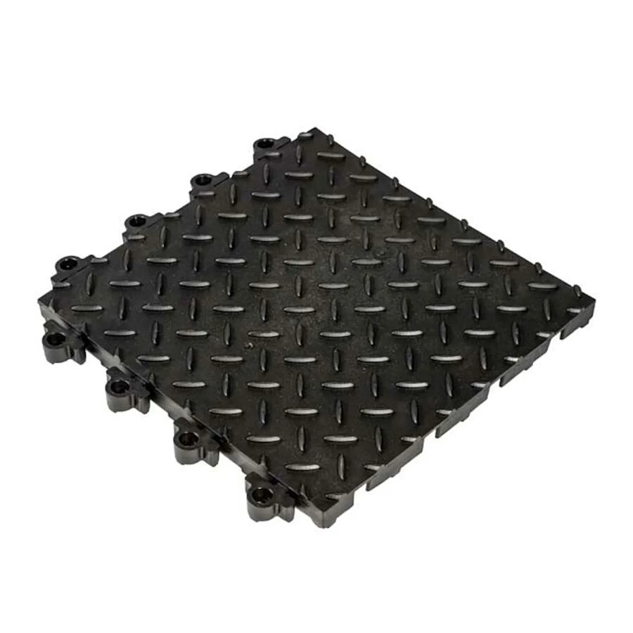 Čierna plastová plná rohož (dlaždice) Diamond Flex Lok Solid - dĺžka 30 cm, šírka 30 cm a výška 2,5 cm