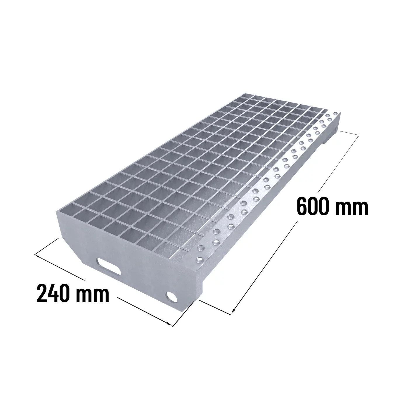 Stopień schodowy metalowy ocynkowany antypoślizgowy (30/2, 34/38) FLOMA SteelStep - szerokość 60 cm, głębokość 24 cm, wysokość 3 cm