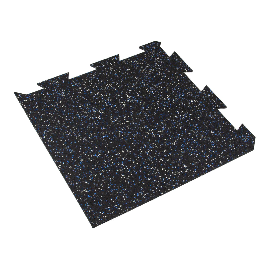 Černo-bílo-modrá gumová puzzle modulová dlažba (roh) FLOMA SF1050 FitFlo - délka 50 cm, šířka 50 cm, výška 0,8 cm
