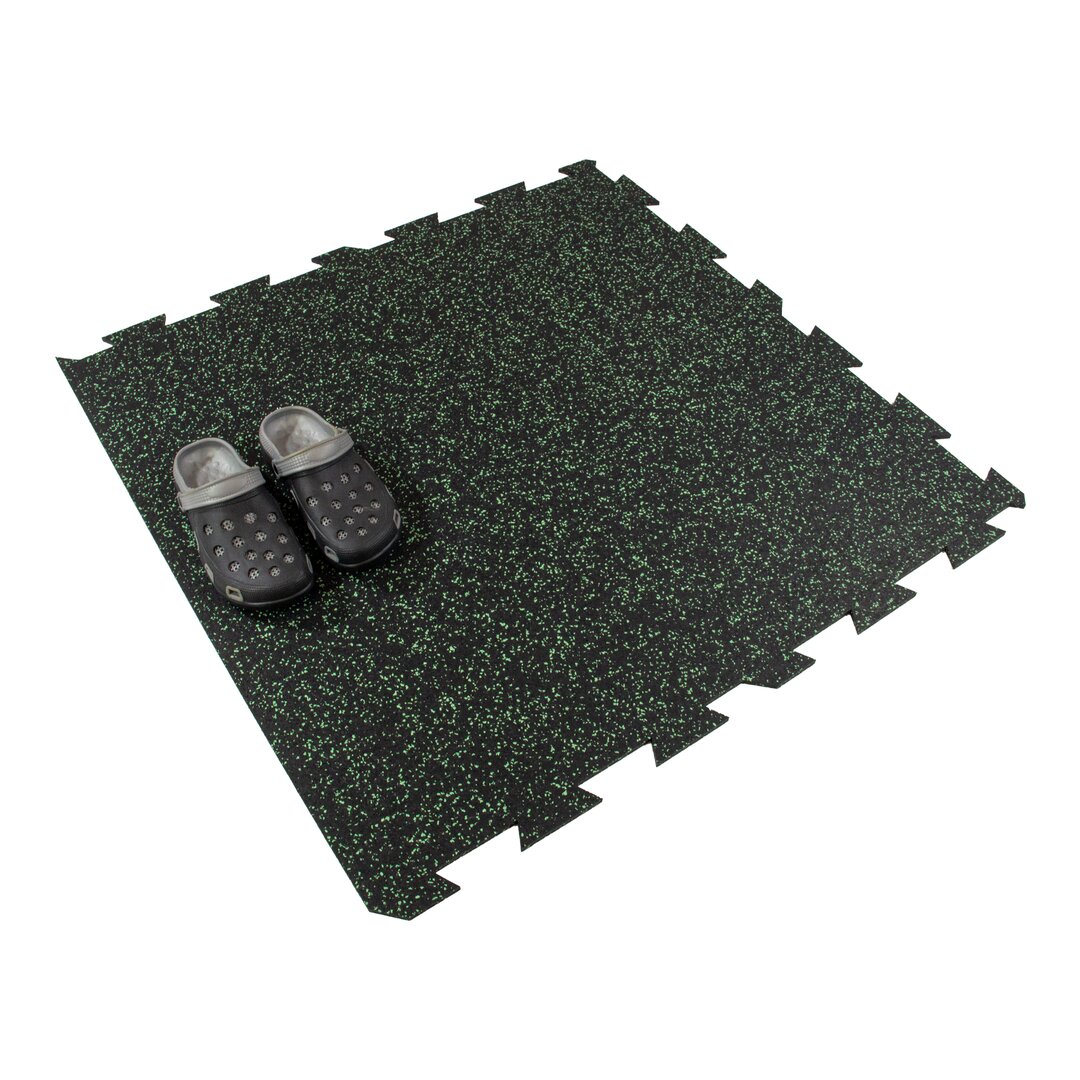 Černo-zelená gumová puzzle modulová dlaždice (okraj) FLOMA SF1050 FitFlo - délka 100 cm, šířka 100 cm, výška 1 cm