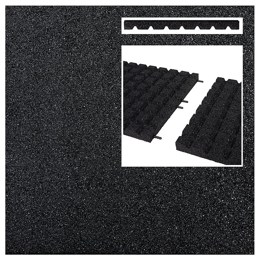 Černá gumová certifikovaná dopadová dlažba bez kříže FLOMA V40/R15 - délka 100 cm, šířka 100 cm, výška 4 cm