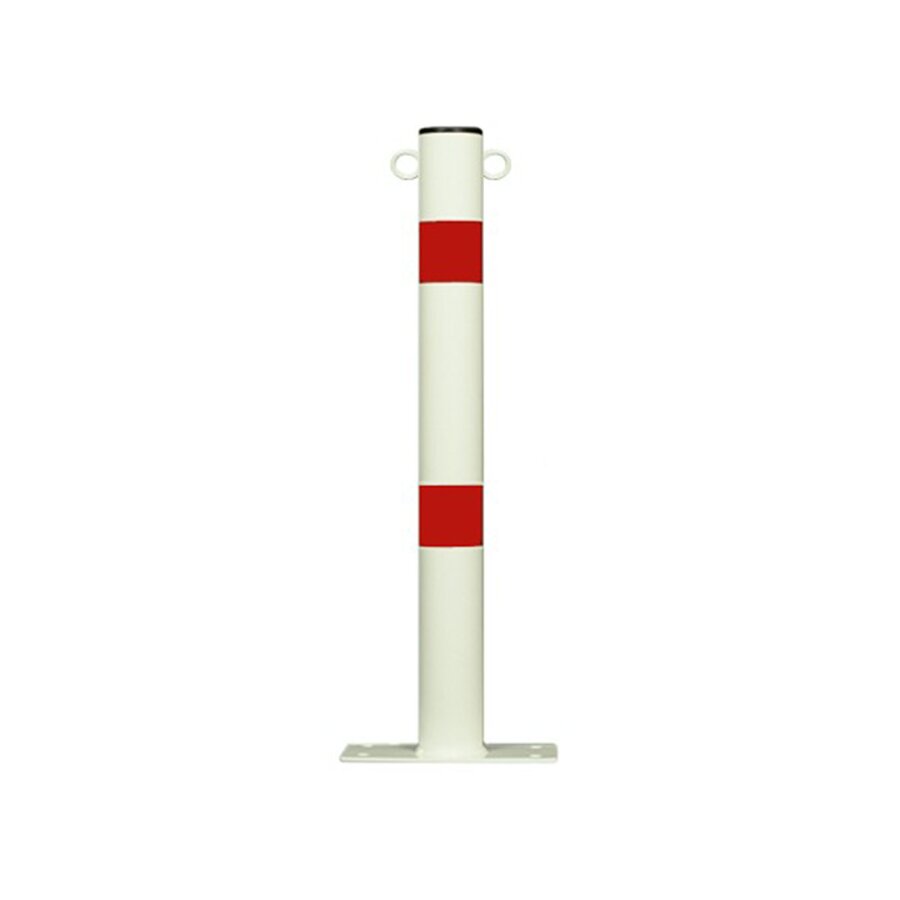 Bielo-červený oceľový okrúhly parkovací stĺpik s okami - výška 60 cm