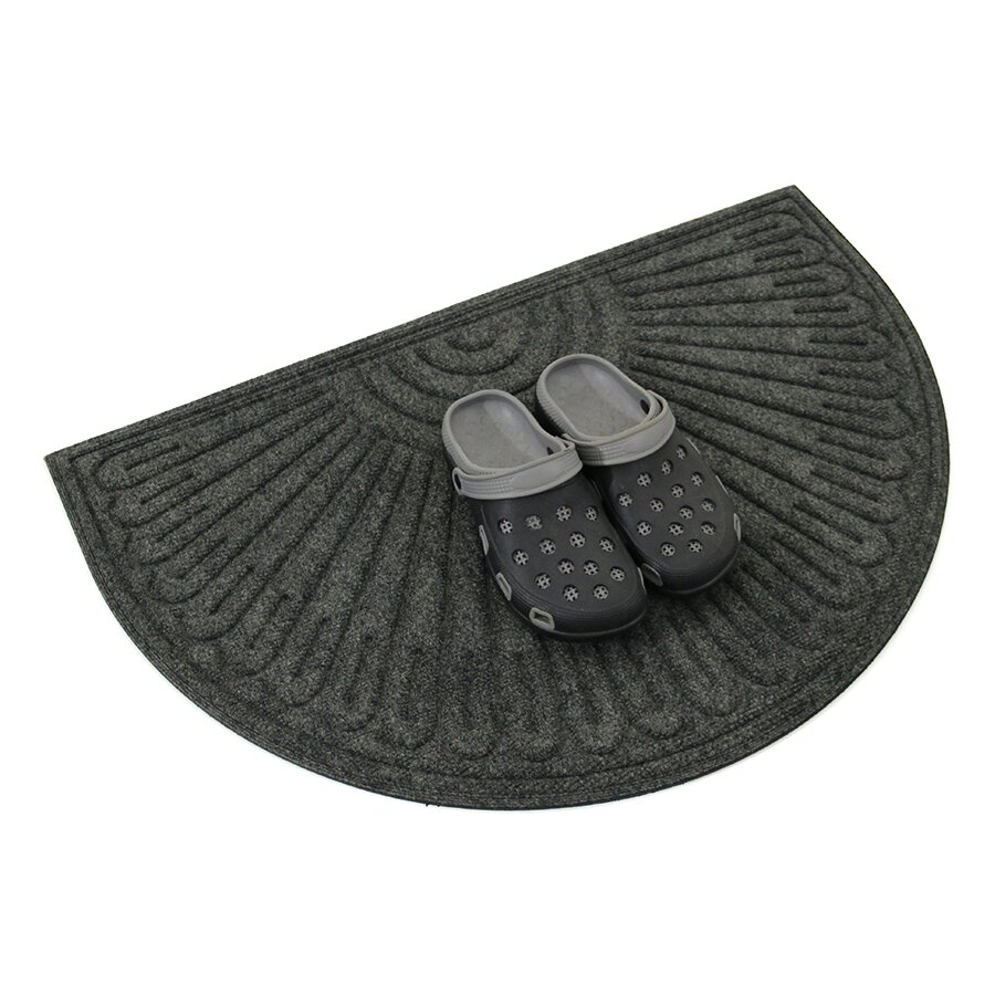 Šedá textilní gumová půlkruhová vstupní rohož FLOMA Contours - délka 60 cm, šířka 90 cm, výška 1,1 cm