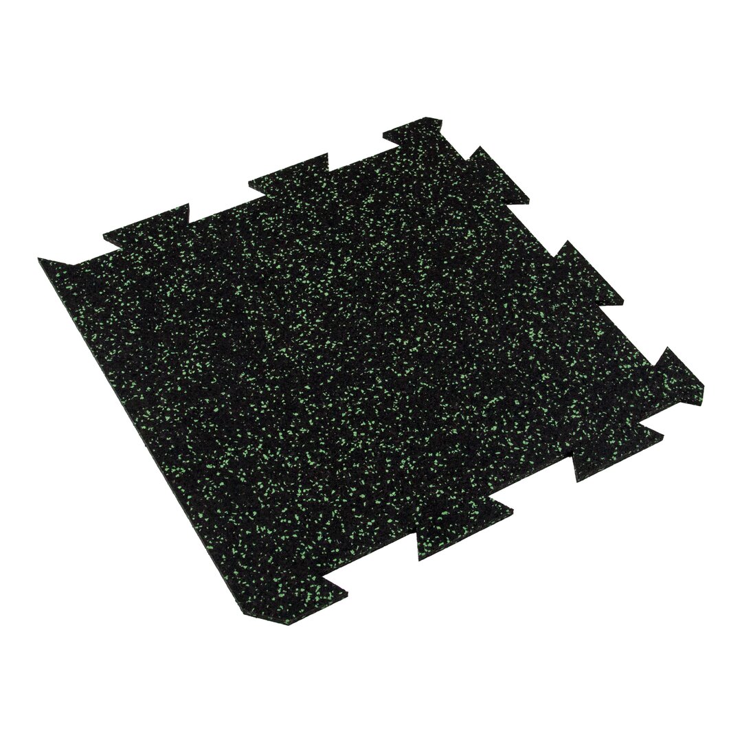 Čierno-zelená gumová modulová puzzle dlažba (okraj) FLOMA FitFlo SF1050 - dĺžka 50 cm, šírka 50 cm, výška 0,8 cm