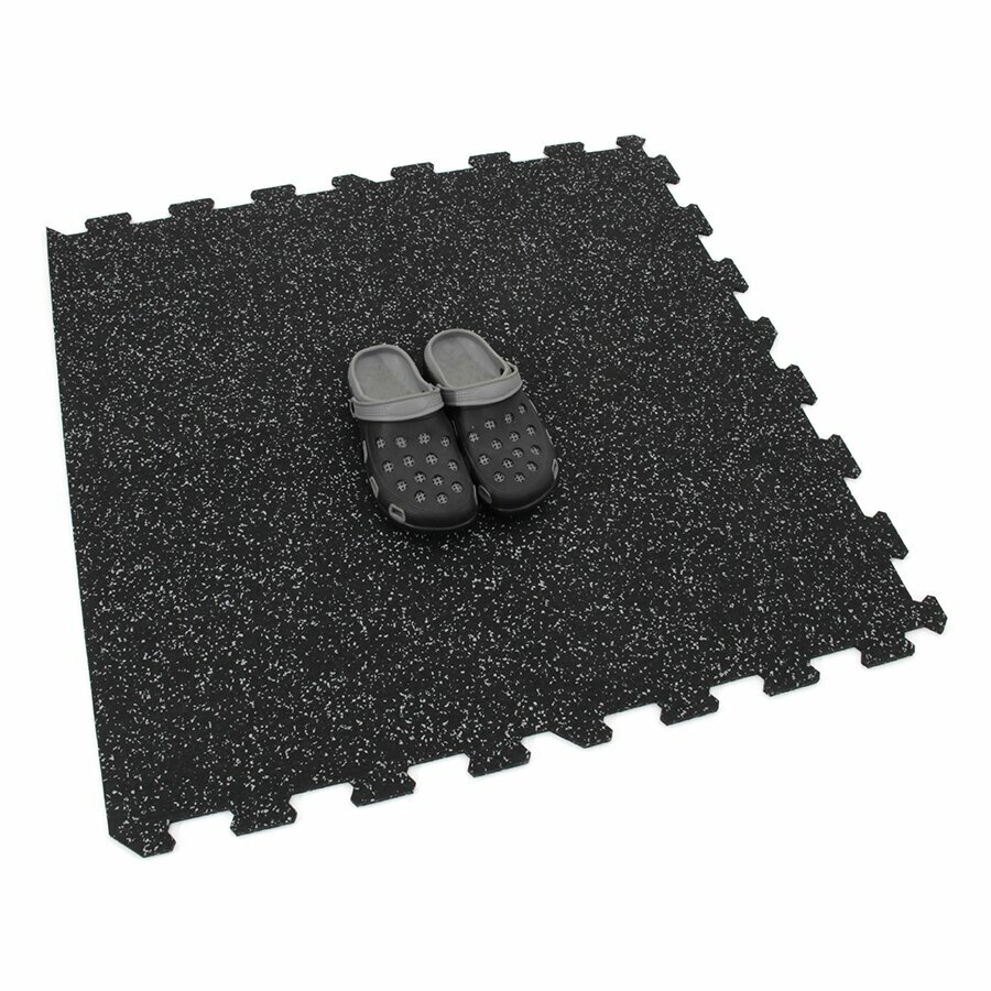 Černo-šedá gumová puzzle modulová dlaždice (okraj) FLOMA SF1050 FitFlo - délka 95,6 cm, šířka 95,6 cm, výška 1,6 cm