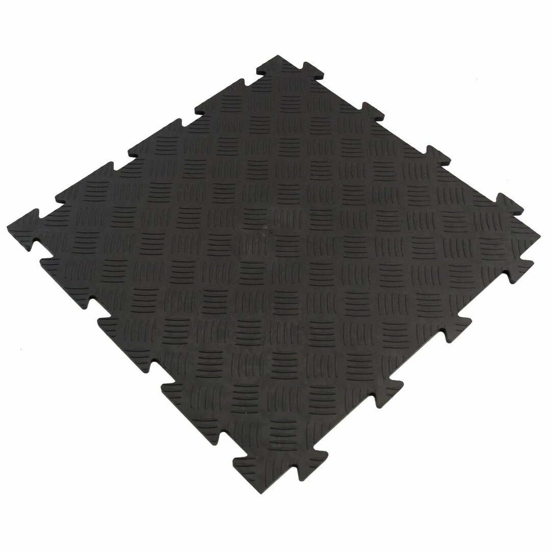 Černá PVC vinylová zátěžová puzzle protiskluzová dlažba Tenax (checker) - délka 47,5 cm, šířka 47,5 cm a výška 0,8 cm