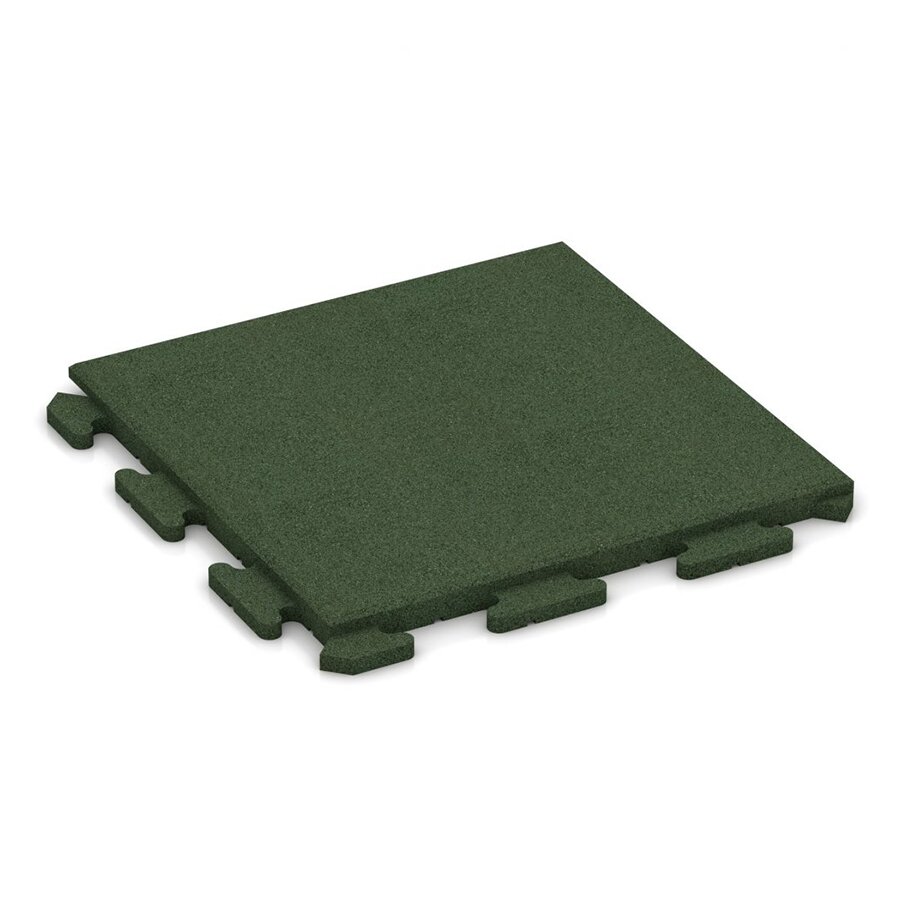 Zelená gumová dopadová dlaždice se skrytým puzzle zámkem FLOMA - délka 50 cm, šířka 50 cm, výška 3 cm