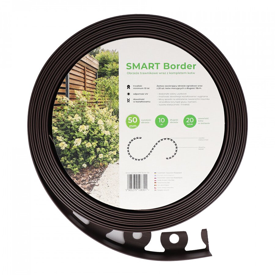 Hnedý plastový záhradný obrubník Smart Border - dĺžka 10 m, šírka 1 cm a výška 5 cm