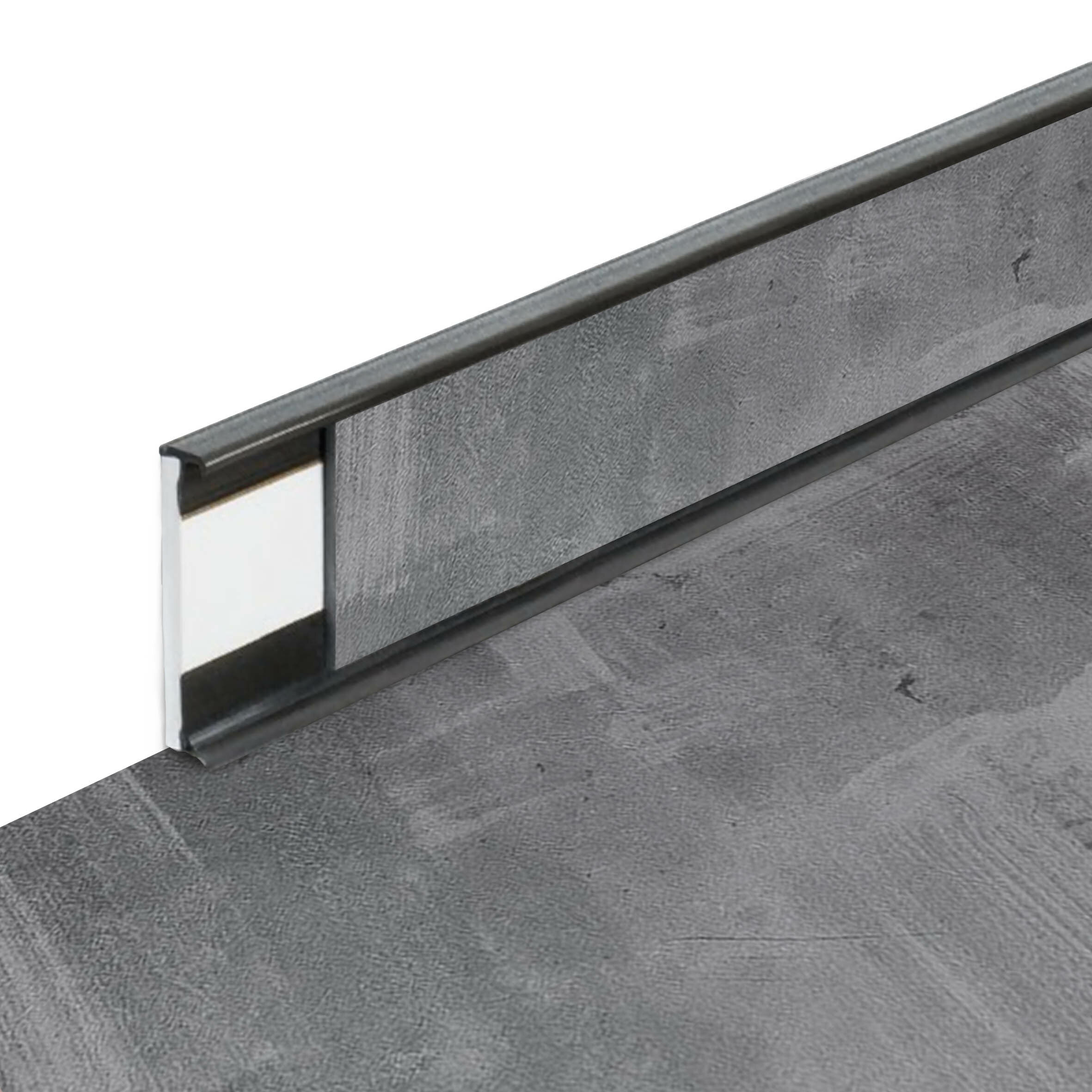 PVC vinylová soklová podlahová lišta Fortelock Business Viken Ghost Buster C004 Graphite - délka 200 cm, výška 5,8 cm, tloušťka 1,2 cm