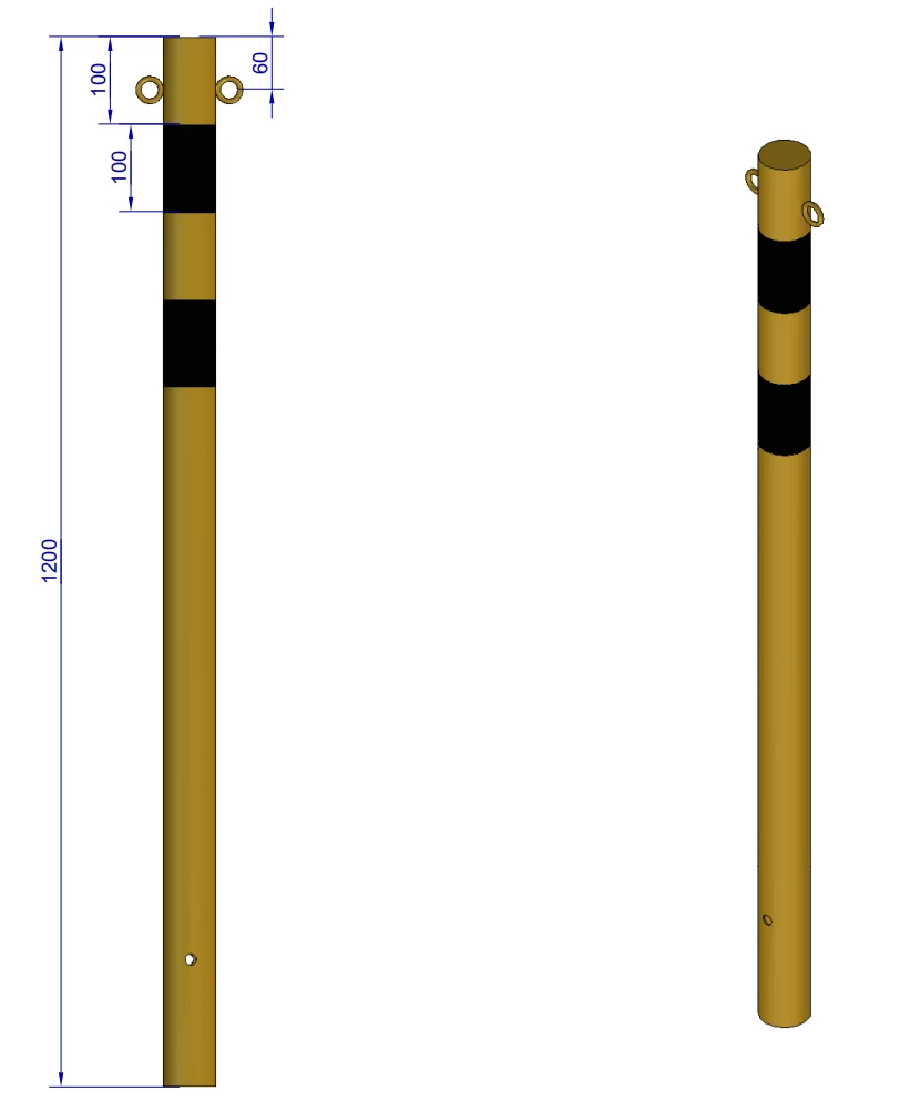 Słupek parkingowy stalowy żółto-czarny z oczkami - średnica 6 cm, wysokość 120 cm