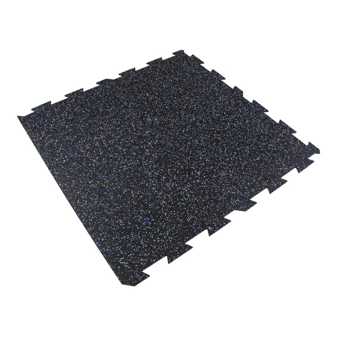 Čierno-bielo-modrá gumová modulová puzzle dlažba (okraj) FLOMA FitFlo SF1050 - dĺžka 100 cm, šírka 100 cm, výška 1 cm