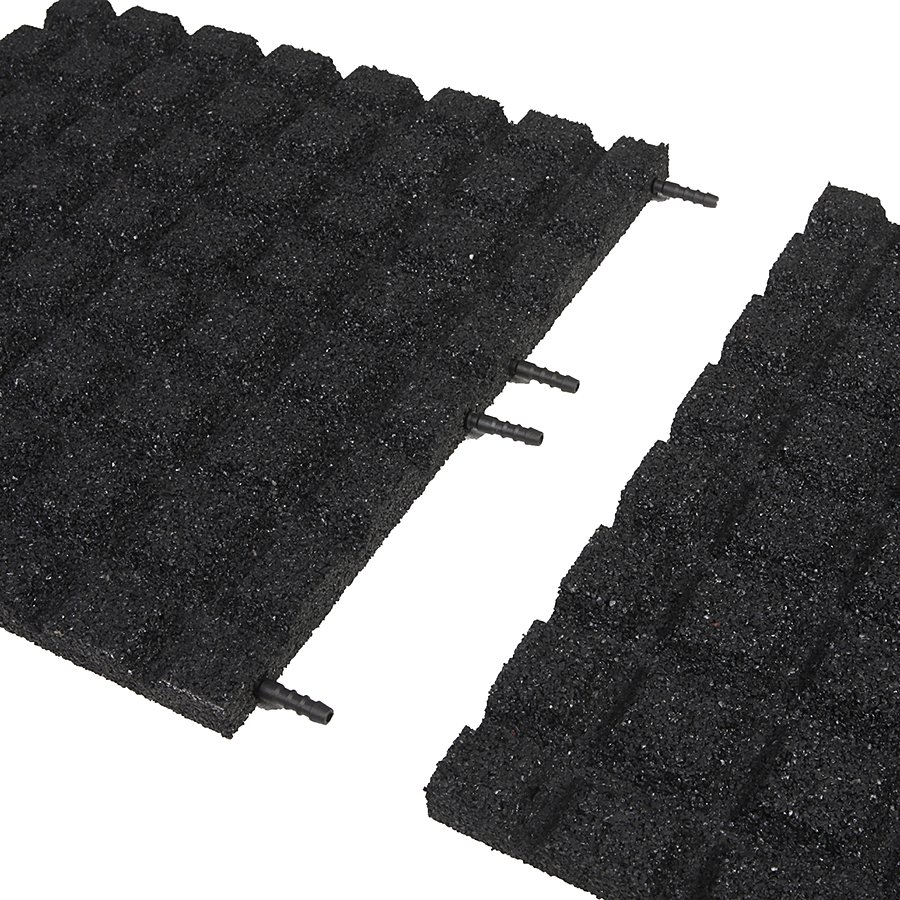 Čierna gumová certifikovaná dopadová dlažba FLOMA V25/R15 - dĺžka 50 cm, šírka 50 cm a výška 2,5 cm