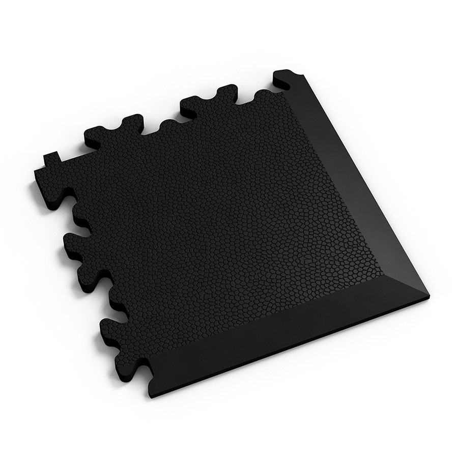 Černý PVC vinylový rohový nájezd Fortelock Industry - délka 14 cm, šířka 14 cm a výška 0,7 cm