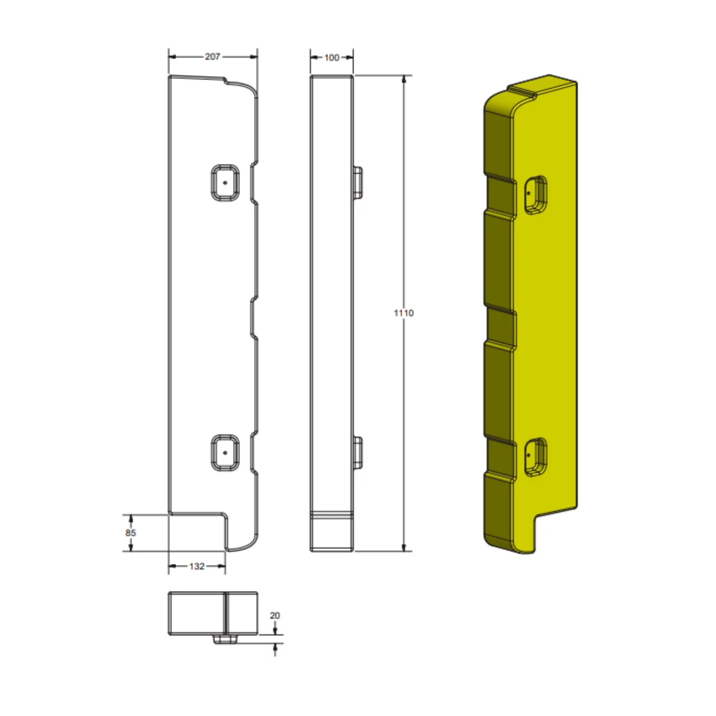 Erweiterter Wandeckenschutz 400/500/600 - Breite 10 cm, höhe 111 cm