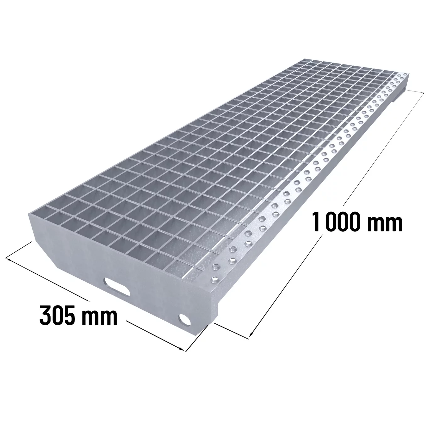 Stopień schodowy metalowy ocynkowany antypoślizgowy (30/2, 34/38) FLOMA SteelStep - szerokość 100 cm, głębokość 30,5 cm, wysokość 3 cm