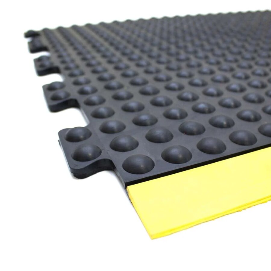 Čierno-žltá gumová protiúnavová rohož (stred) Bubble - dĺžka 120 cm, šírka 90 cm, výška 1,4 cm