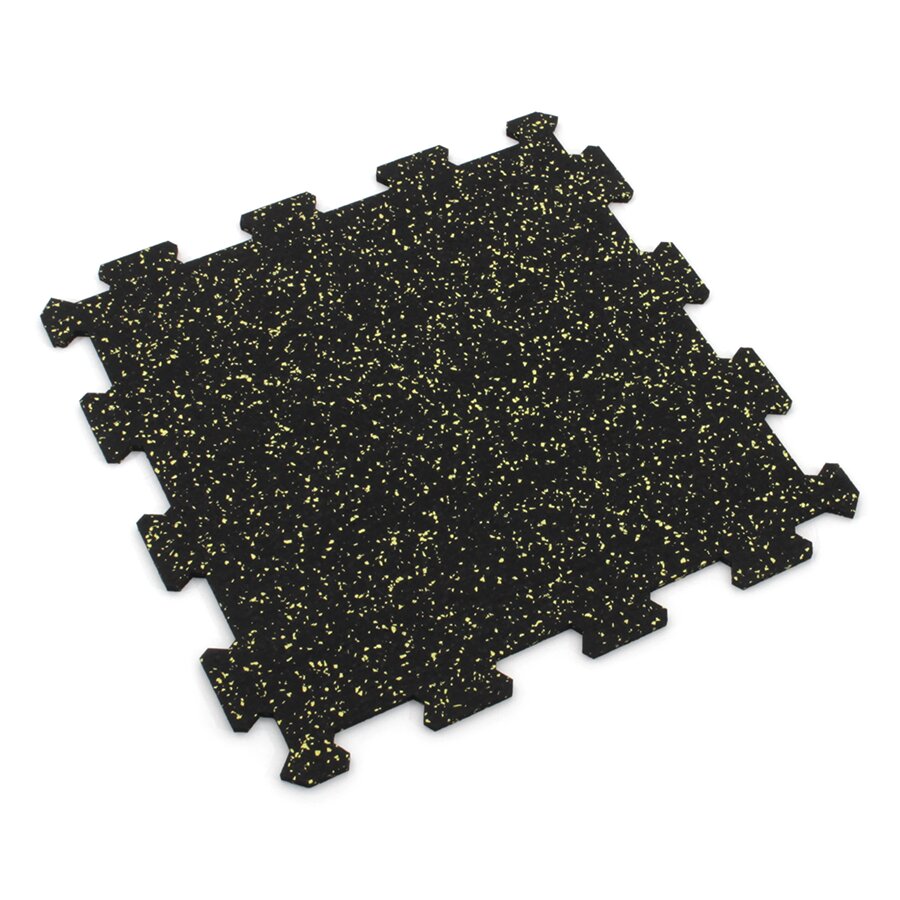 Černo-žlutá gumová modulová puzzle dlažba (střed) FLOMA IceFlo SF1100 - délka 47,8 cm, šířka 47,8 cm a výška 0,8 cm