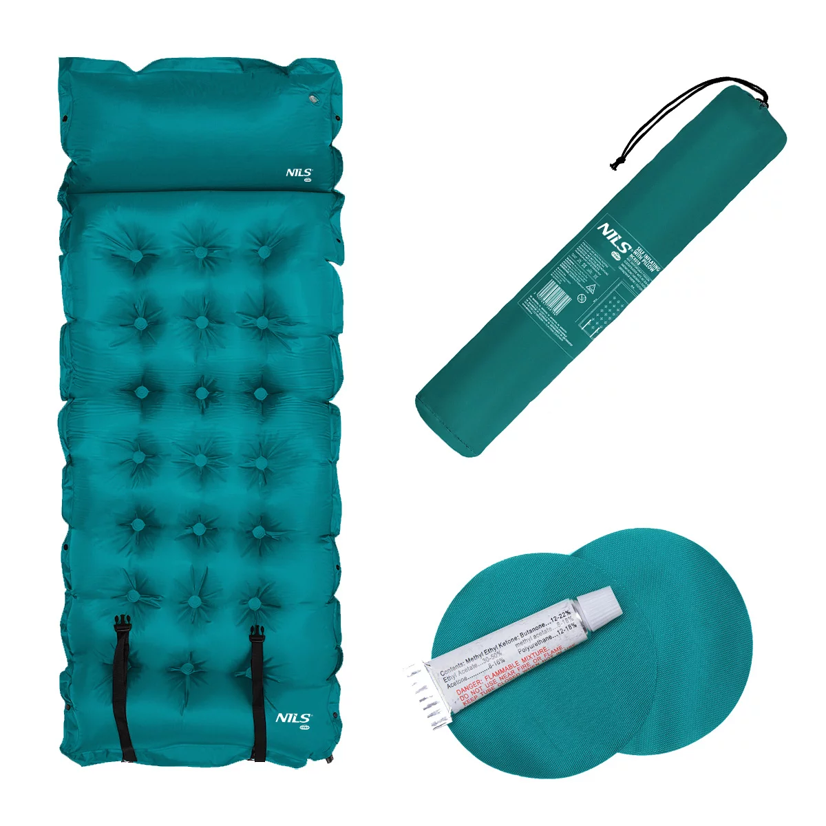 Modrá samonafukovací karimatka NILS CAMP NC4018 - délka 188 cm, šířka 66 cm, výška 3,5 cm