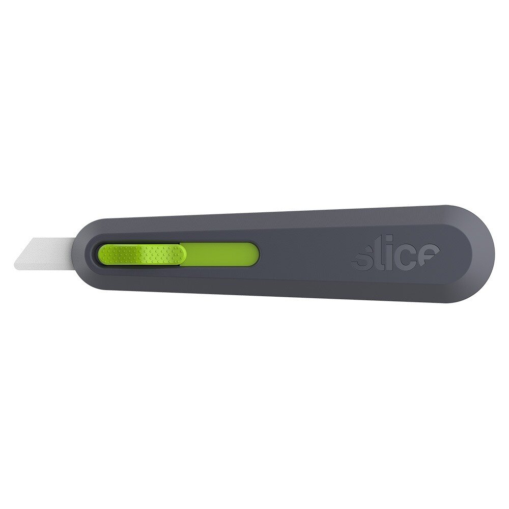 Čierno-zelený plastový univerzálny samozaťahovací nôž SLICE - dĺžka 15,4 cm, šírka 3,6 cm a výška 2,2 cm