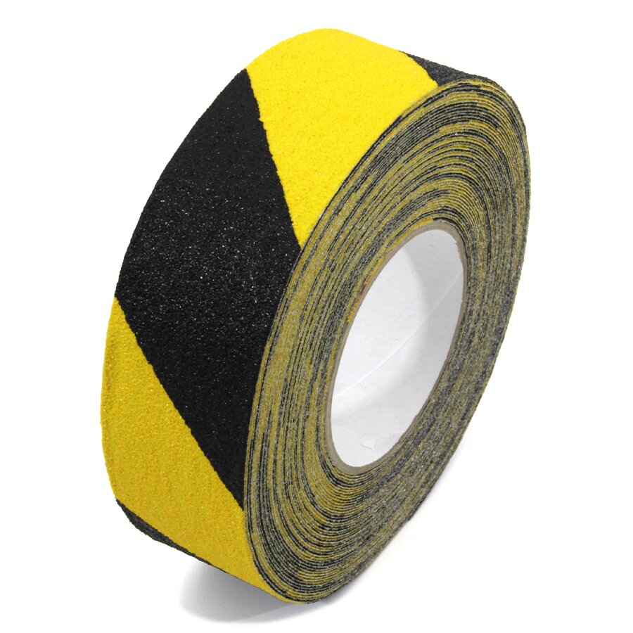 Černo-žlutá korundová protiskluzová páska pro nerovné povrchy FLOMA Hazard Conformable - délka 18,3 m, šířka 5 cm a tloušťka 1,1 mm