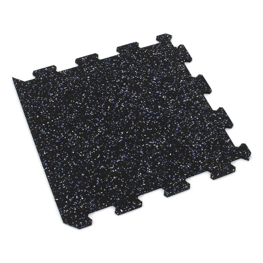 Černo-bílo-modrá gumová modulová puzzle dlažba (okraj) FLOMA FitFlo SF1050 - délka 95,6 cm, šířka 95,6 cm a výška 0,8 cm