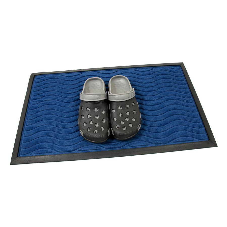 Modrá textilní gumová vstupní rohožka FLOMA Waves - délka 45 cm, šířka 75 cm, výška 0,8 cm
