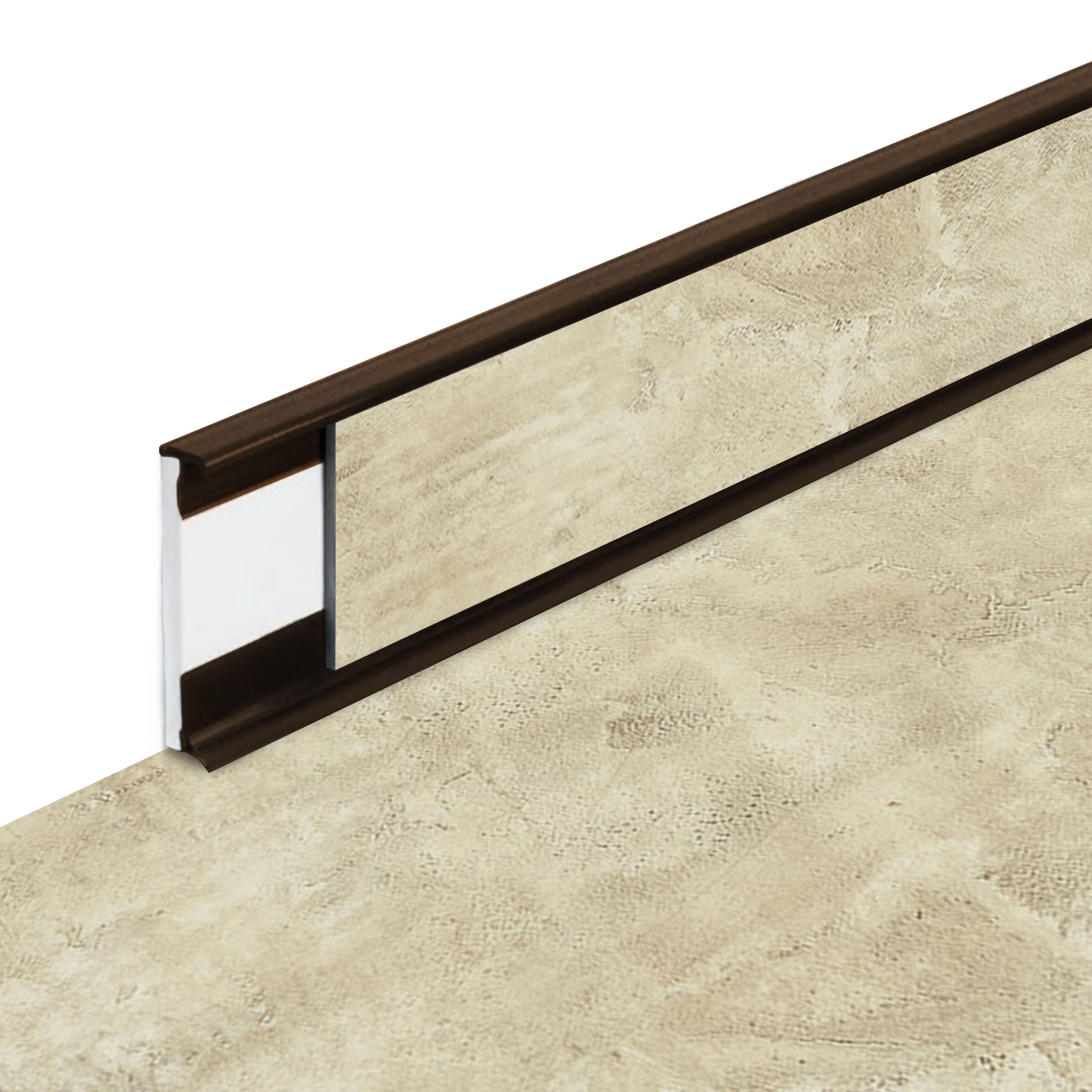 PVC vinylová soklová podlahová lišta Fortelock Business Forsen Sea Bay C016 Brown - dĺžka 200 cm, výška 5,8 cm, hrúbka 1,2 cm