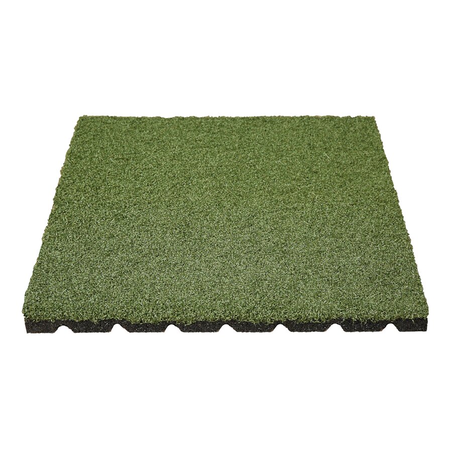 Gumová dopadová certifikovaná dlažba s umělým trávníkem FLOMA MULTIPLAY V30/R15 - délka 50 cm, šířka 50 cm a výška 3 cm