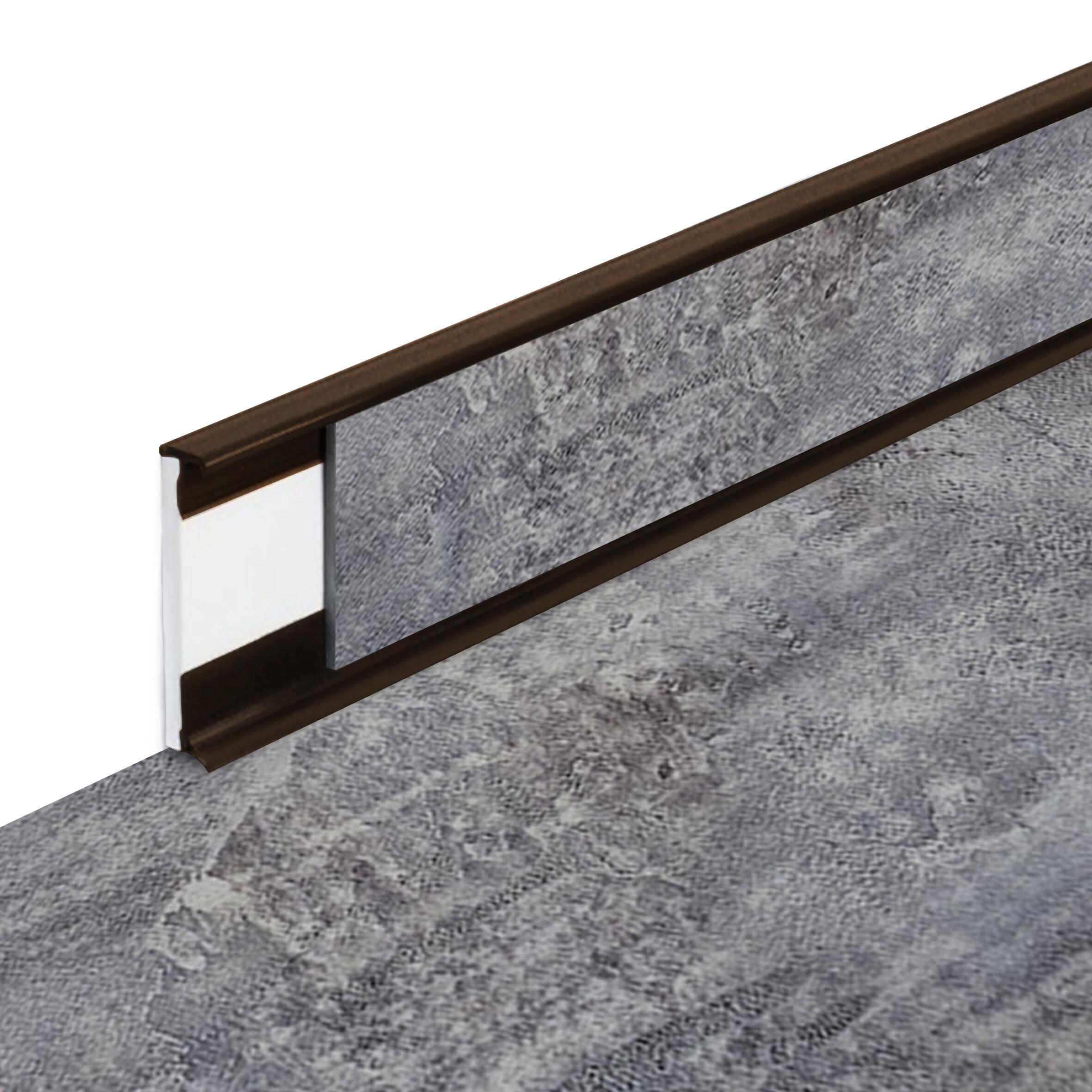 PVC vinylová soklová podlahová lišta Fortelock Business Forsen Mountain Peak C017 Brown - délka 200 cm, výška 5,8 cm, tloušťka 1,2 cm