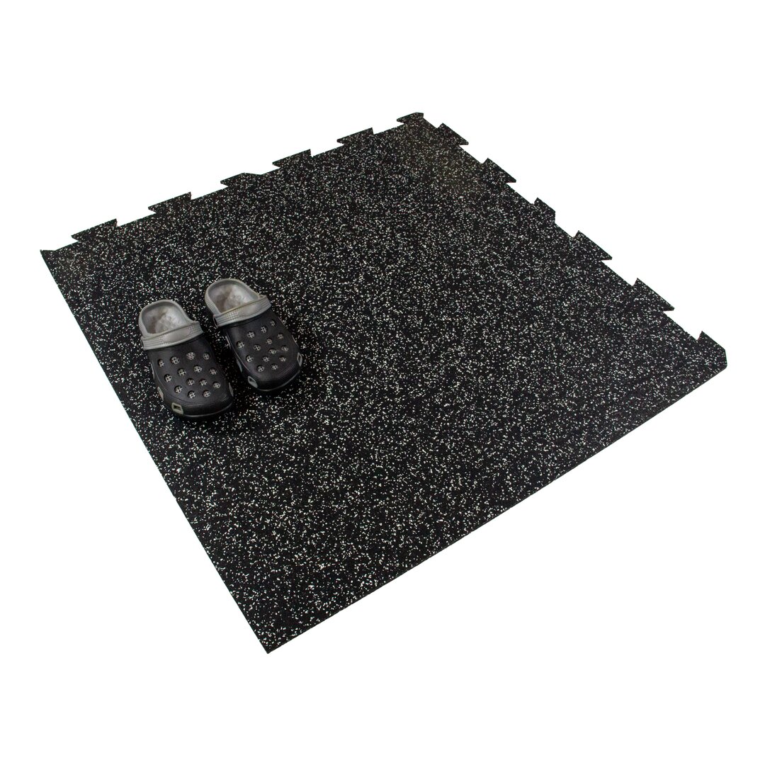 Černo-bílá gumová puzzle modulová dlaždice (roh) FLOMA SF1050 FitFlo - délka 100 cm, šířka 100 cm, výška 0,8 cm