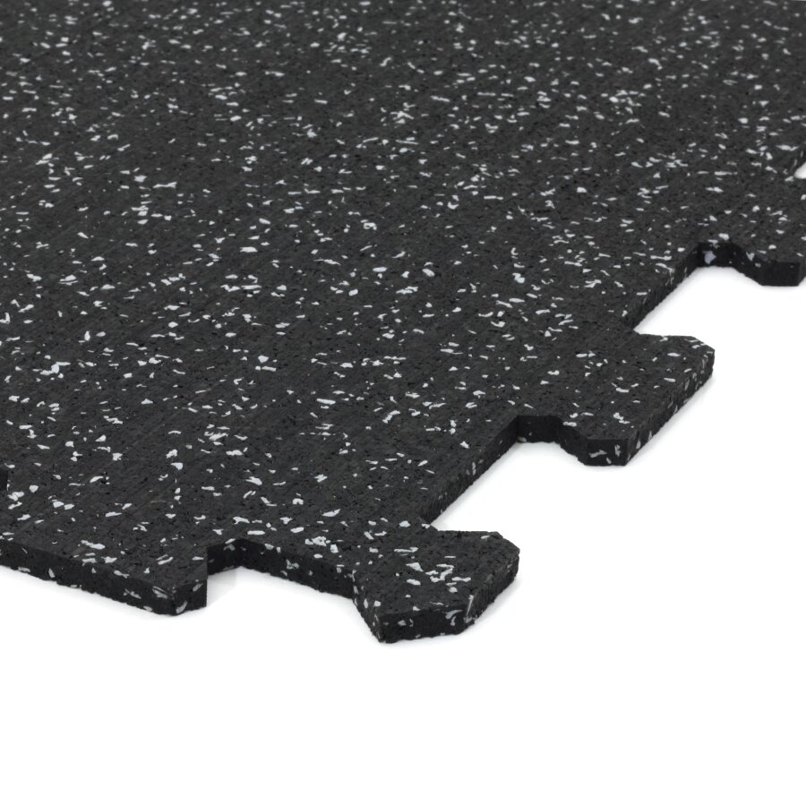 Čierno-sivá gumová modulová puzzle dlažba (okraj) FLOMA FitFlo SF1050 - dĺžka 47,8 cm, šírka 47,8 cm a výška 0,8 cm