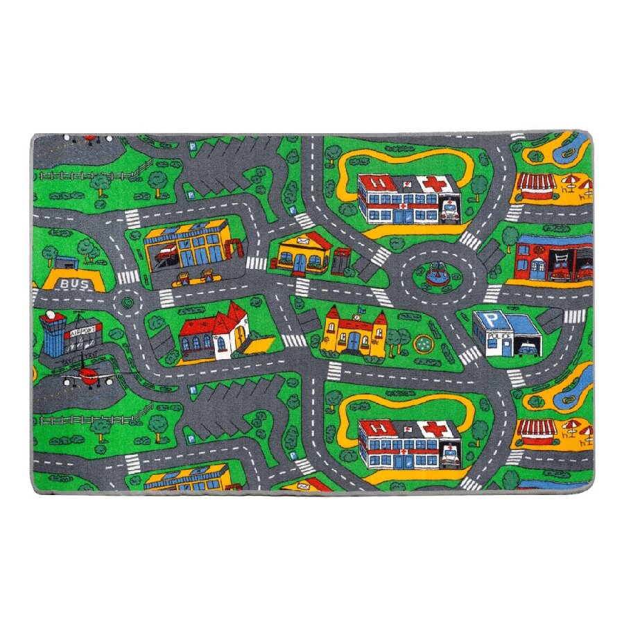 Různobarevný dětský kusový hrací koberec FLOMA Město - délka 140 cm, šířka 200 cm, výška 0,5 cm