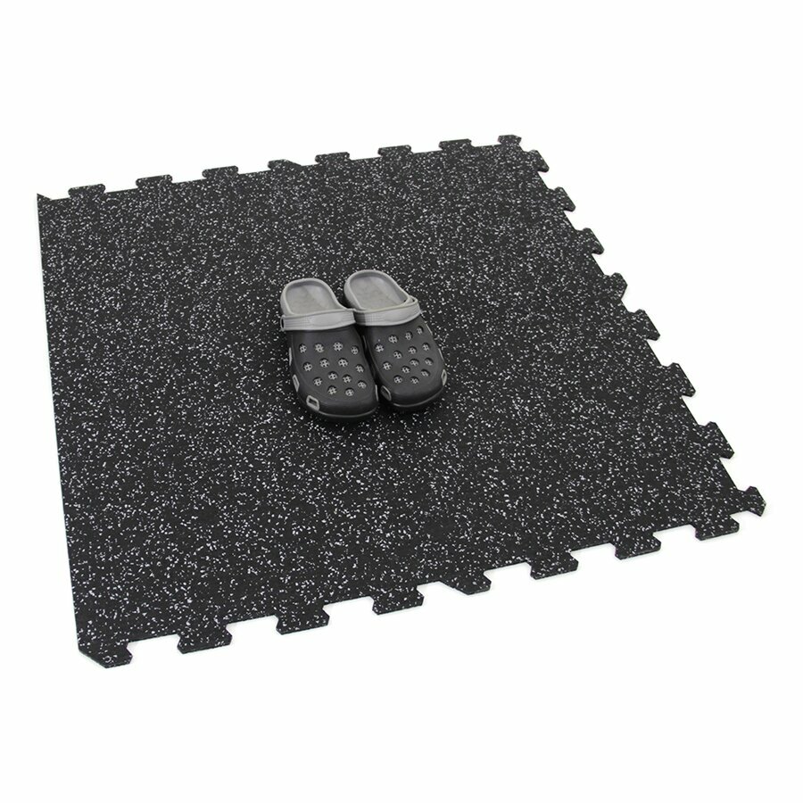 Čierno-biela gumová modulová puzzle dlažba (okraj) FLOMA Sandwich - dĺžka 100 cm, šírka 100 cm a výška 1,8 cm