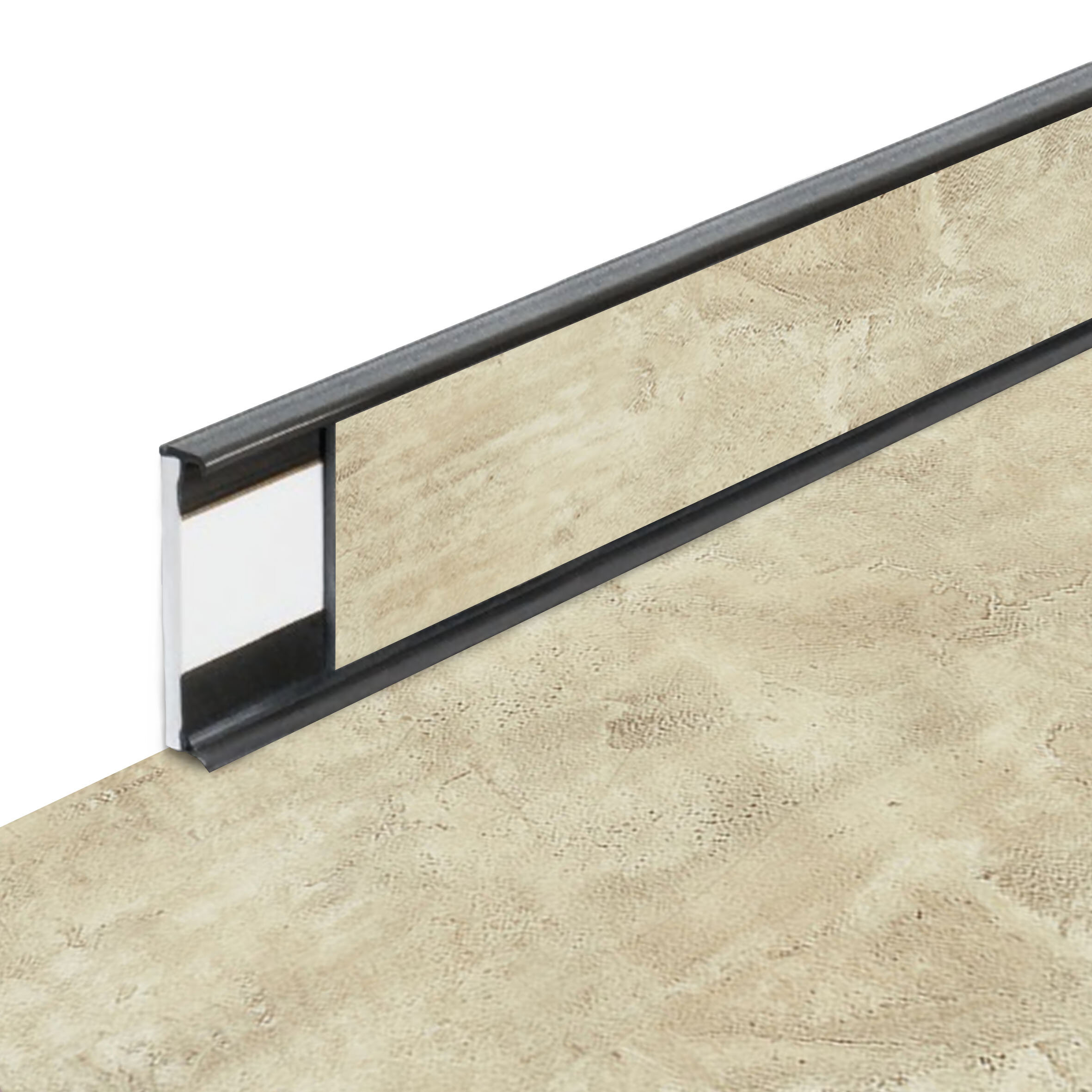 PVC vinylová soklová podlahová lišta Fortelock Business Forsen Sea Bay C016 Graphite - délka 200 cm, výška 5,8 cm, tloušťka 1,2 cm