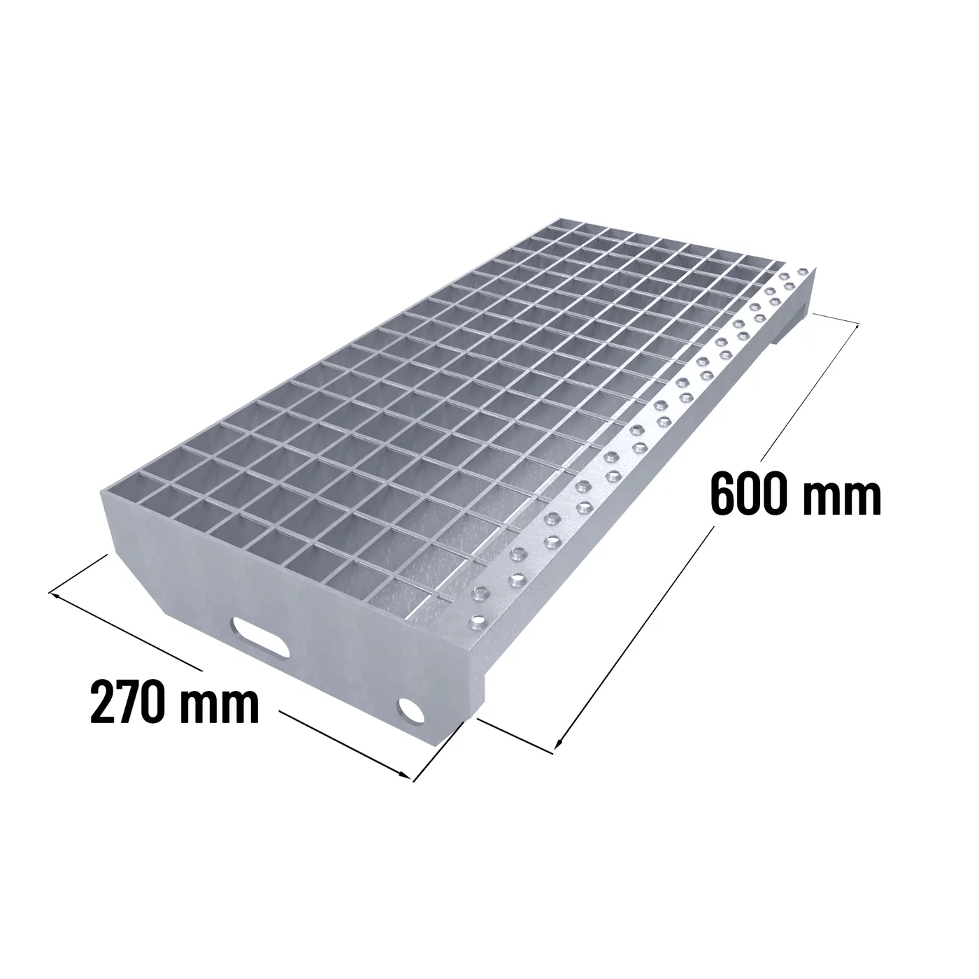 Stopień schodowy metalowy antypoślizgowy ocynkowany (30/3, 34/38) FLOMA SteelStep - szerokość 60 cm, głębokość 27 cm, wysokość 3 cm