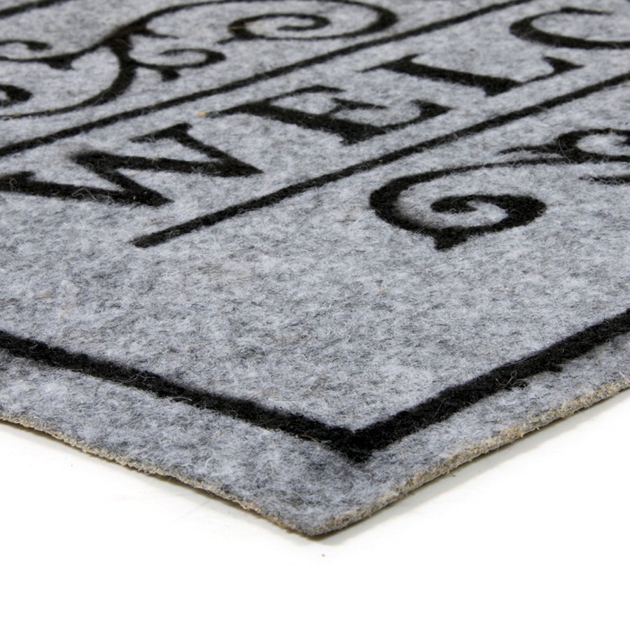 Šedá textilná čistiaca vnútorná vstupná rohož FLOMA Welcome - Deco - dĺžka 33 cm, šírka 58 cm a výška 0,3 cm