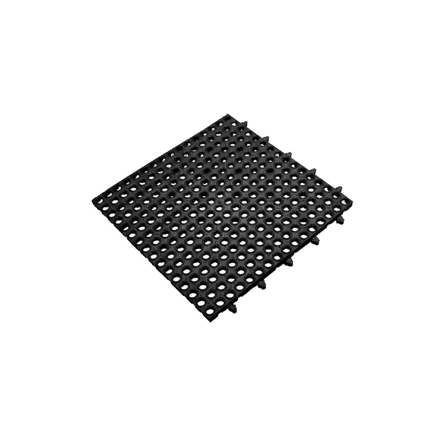 Čierna gumová dierovaná protišmyková rohož Tough - dĺžka 48 cm, šírka 48 cm a výška 2 cm