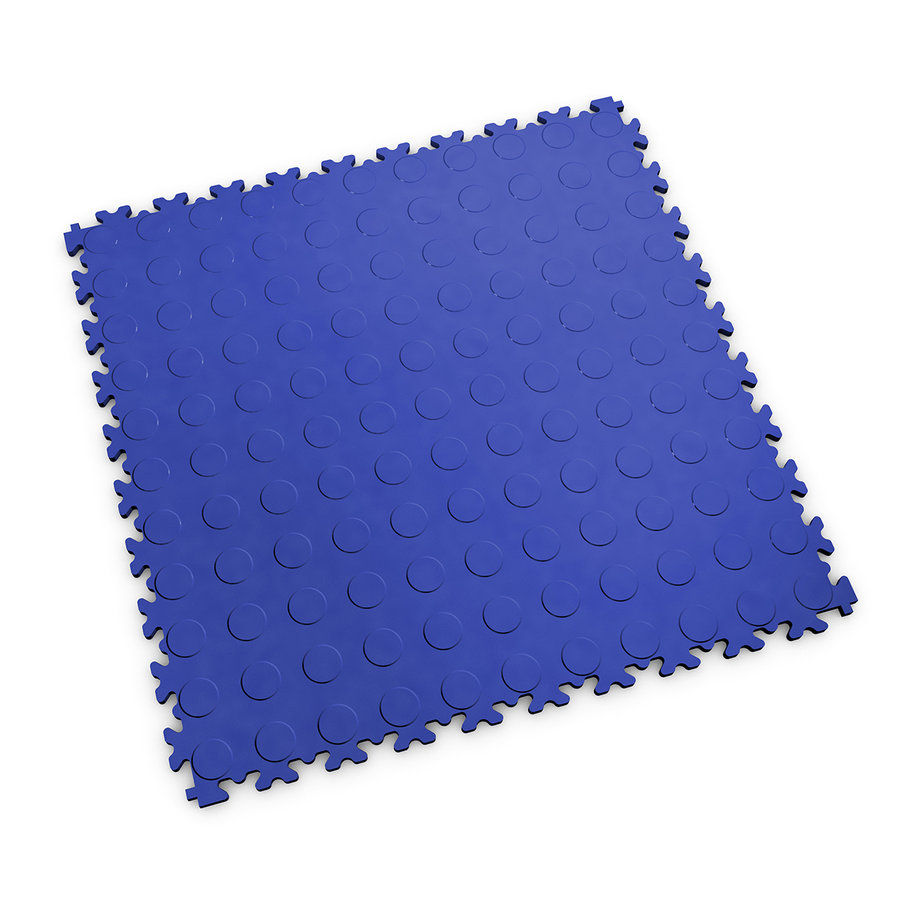 Modrá PVC vinylová zátěžová dlažba Fortelock Industry (penízky) - délka 51 cm, šířka 51 cm a výška 0,7 cm