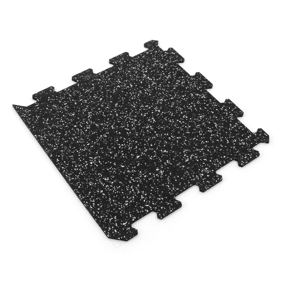 Černo-bílá gumová modulová puzzle dlažba (okraj) FLOMA FitFlo SF1050 - délka 50 cm, šířka 50 cm a výška 0,8 cm