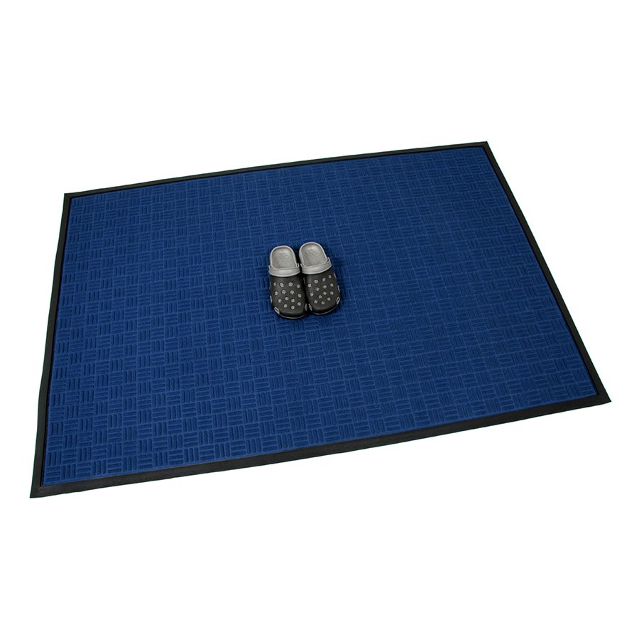 Modrá textilní gumová vstupní rohožka FLOMA Criss Cross - délka 120 cm, šířka 180 cm, výška 0,8 cm