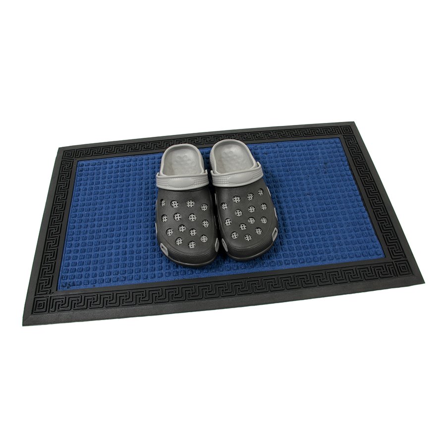 Modrá textilní gumová čistící vstupní rohož FLOMA Deco - Little Squares - délka 45 cm, šířka 75 cm a výška 0,8 cm