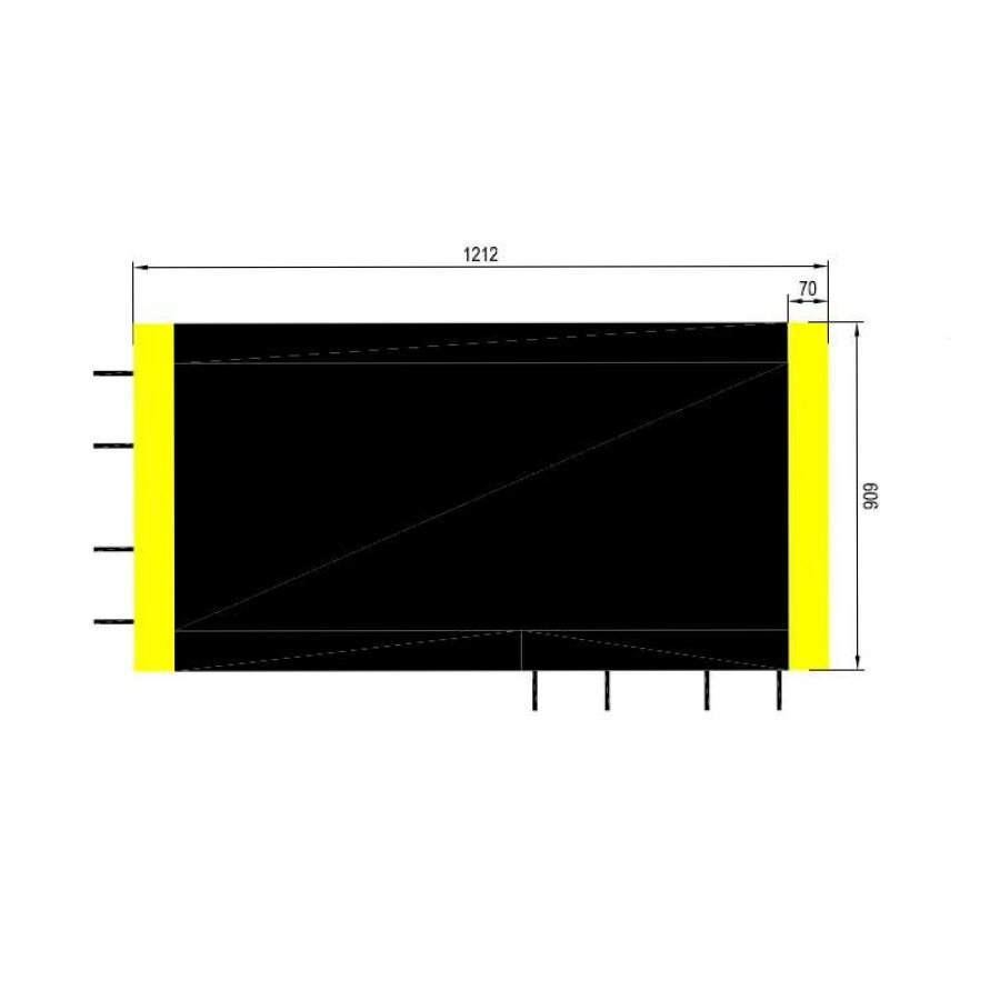 Černá gumová dlaždice s 2 žlutými pruhy na kratších stranách pro bezpečnostní chodníky na ploché střechy FLOMA V30/R15 - délka 60 cm, šířka 120 cm, výška 3 cm