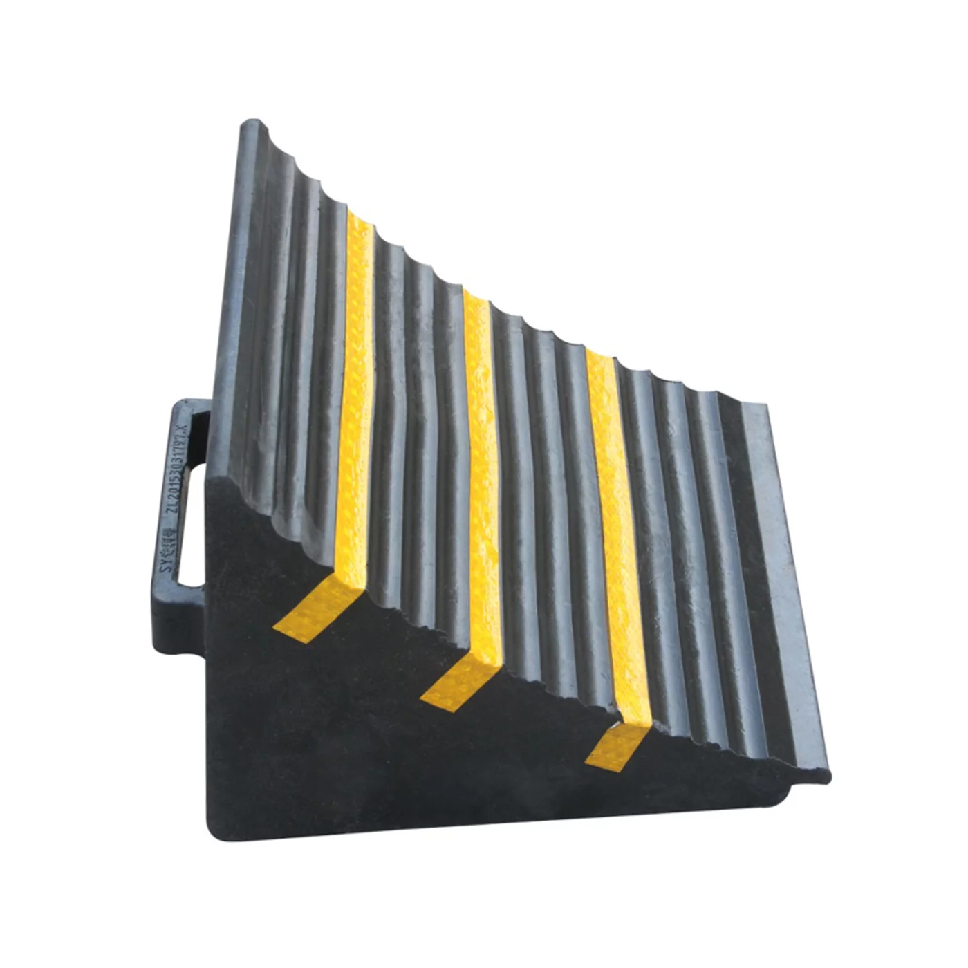 Radkeil aus Gummi unter die Räder FLOMA WCF33 - Länge 32 cm, Breite 29 cm, Höhe 9 cm, Höhe 26 cm - Schwarz-Gelb