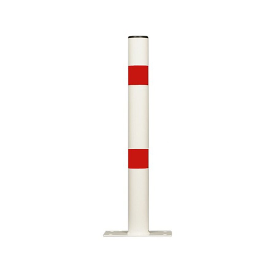 Bílo-červený ocelový kulatý parkovací sloupek - výška 60 cm