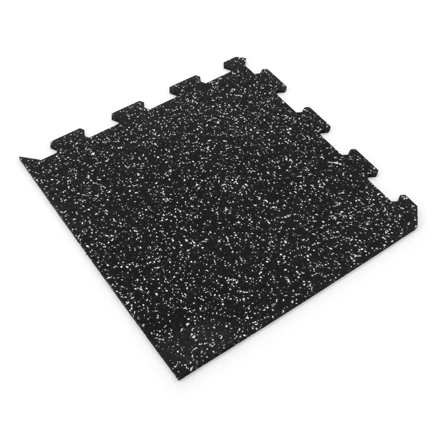 Černo-bílá gumová modulová puzzle dlažba (roh) FLOMA FitFlo SF1050 - délka 47,8 cm, šířka 47,8 cm a výška 0,8 cm