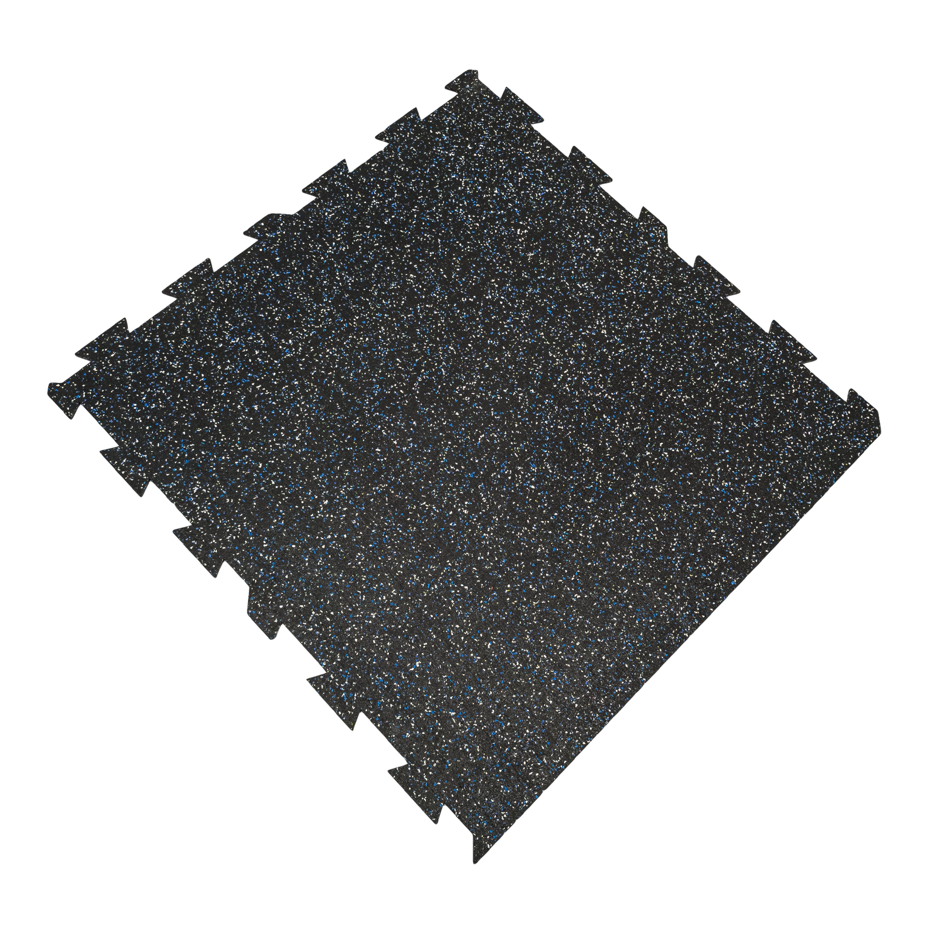 Černo-bílo-modrá gumová puzzle modulová dlažba FLOMA SF1050 FitFlo - délka 100 cm, šířka 100 cm, výška 1,6 cm